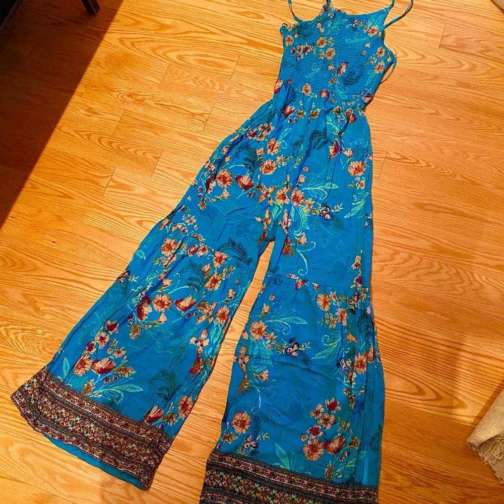 Blue Floral Flare Pants Romper